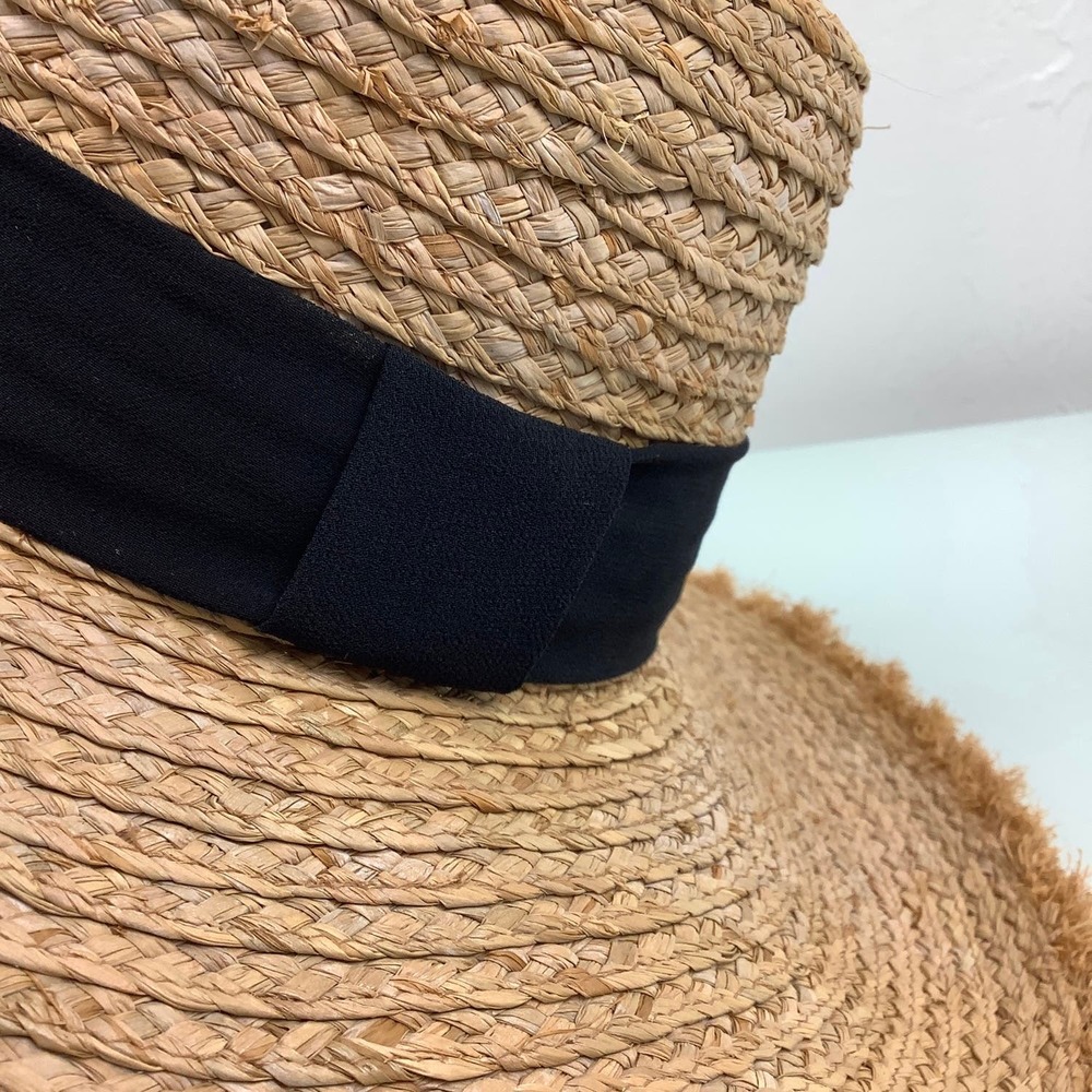 Lucca Raffia Natural Wide Rim Hat with Black band Adjustable Size NEW - Picture 3 of 11